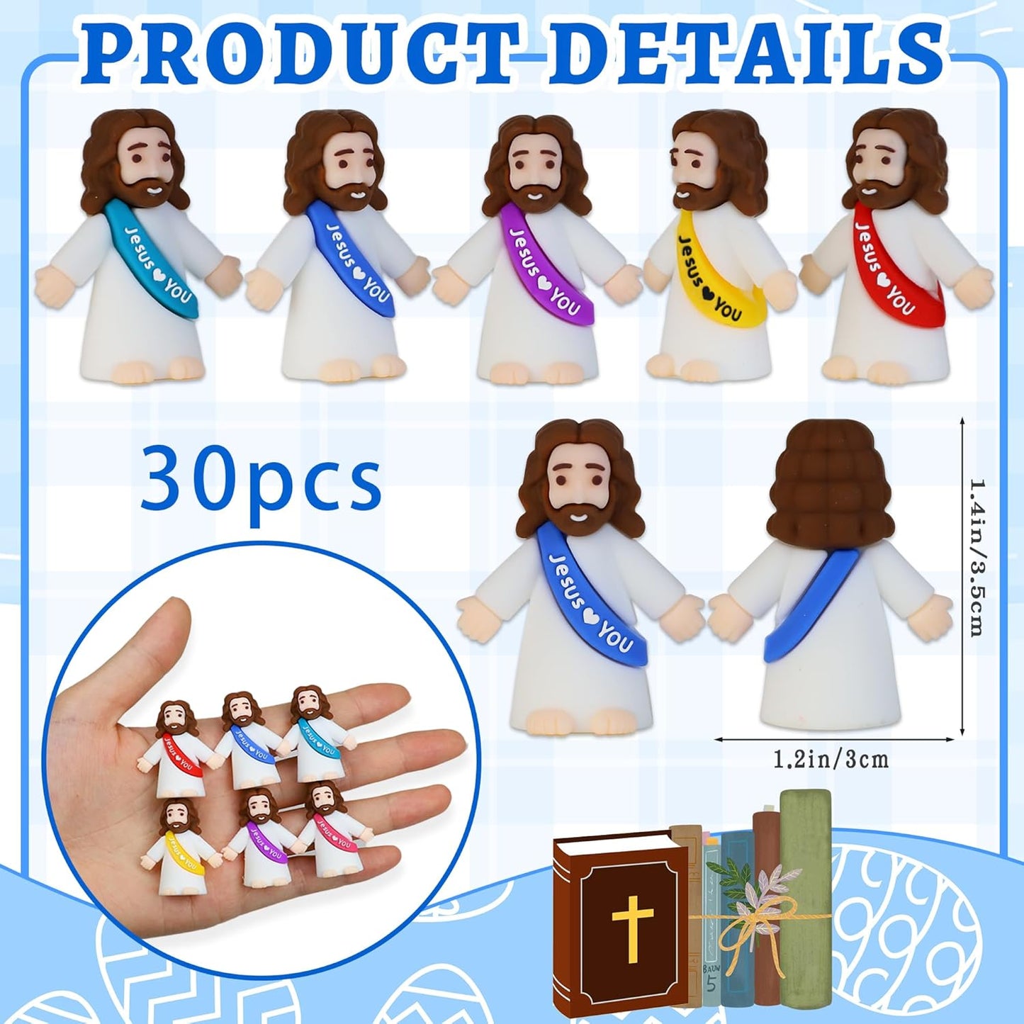 Bamamon Mini Jesus Figurines - 30 Pcs Easter Christ Toys for Sunday School & Baptism Gifts