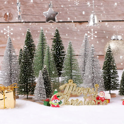 Skiennix Mini Christmas Trees - 30Pcs Artificial Bottle Brush Trees with Wooden Base for Festive Decor