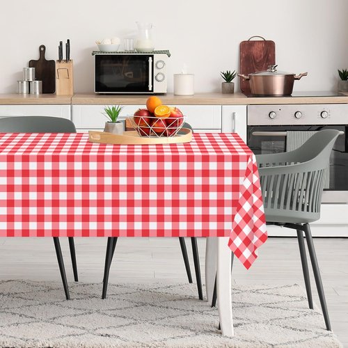Kopokita Red Gingham Tablecloth - 54 x 108 Inches | Disposable Plastic Checkered Table Covers