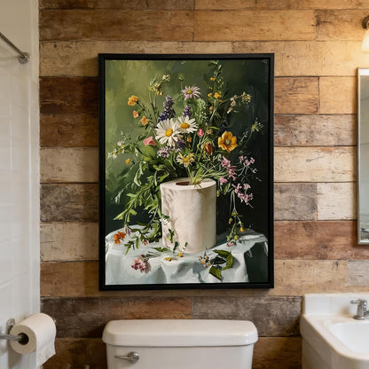 Skiennix Funny Floral Bathroom Wall Art - Moody Botanical Canvas Print | 8x10 Inch Decor