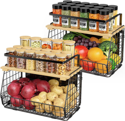 Skiennix Magnetic Shelf for Fridge - 2 Pack Fruit & Vegetable Storage Bins | Kitchen Organizer & Spice Rack