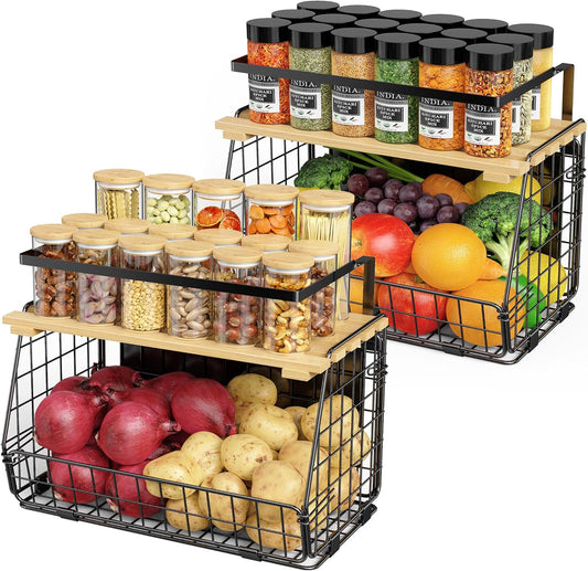 Skiennix Magnetic Shelf for Fridge - 2 Pack Fruit & Vegetable Storage Bins | Kitchen Organizer & Spice Rack