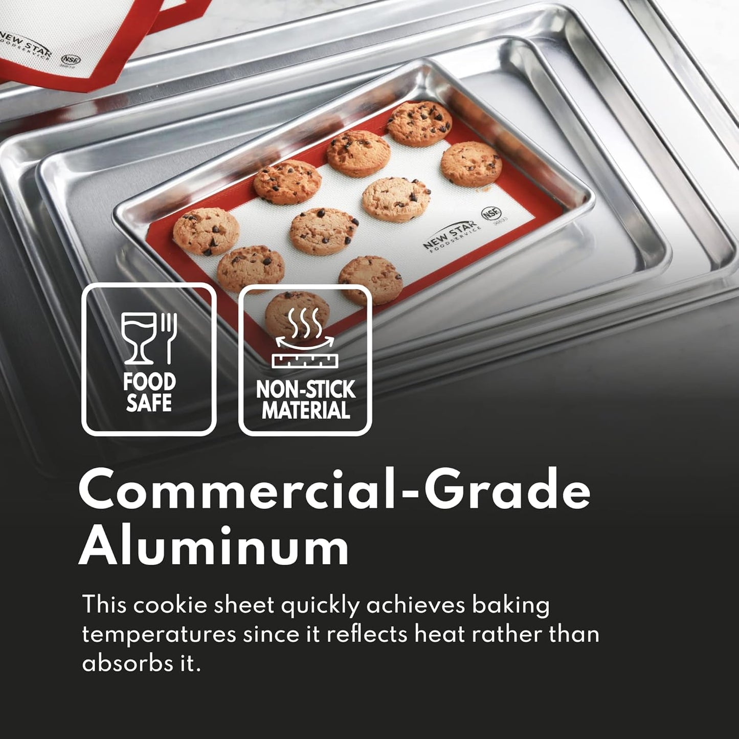 New Star Foodservice 18-Gauge Aluminum Sheet Pan Set - Includes Silicone Baking Mat, 15 x 21 Inch