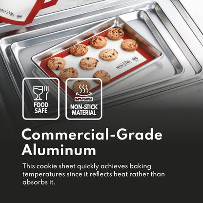 New Star Foodservice 18-Gauge Aluminum Sheet Pan Set - Includes Silicone Baking Mat, 15 x 21 Inch