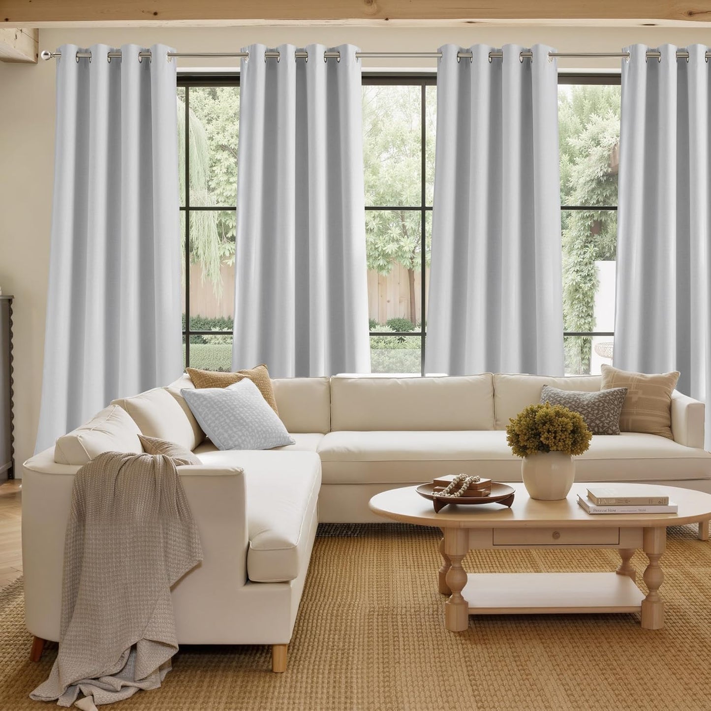 NICETOWN Blackout Curtains - Short Faux Linen Privacy Panels for Kitchen | 63-Inch Grommet Top, Greyish White, 2 Panels