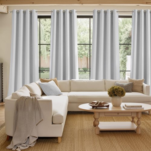 NICETOWN Short Faux Linen Greyish White Blackout Curtains 63 inches Long for Kitchen - Privacy Panels for Living Room Bedroom, Modern Farmhouse Style Easy Care Grommet Top, 2 Panels, W42 by L63