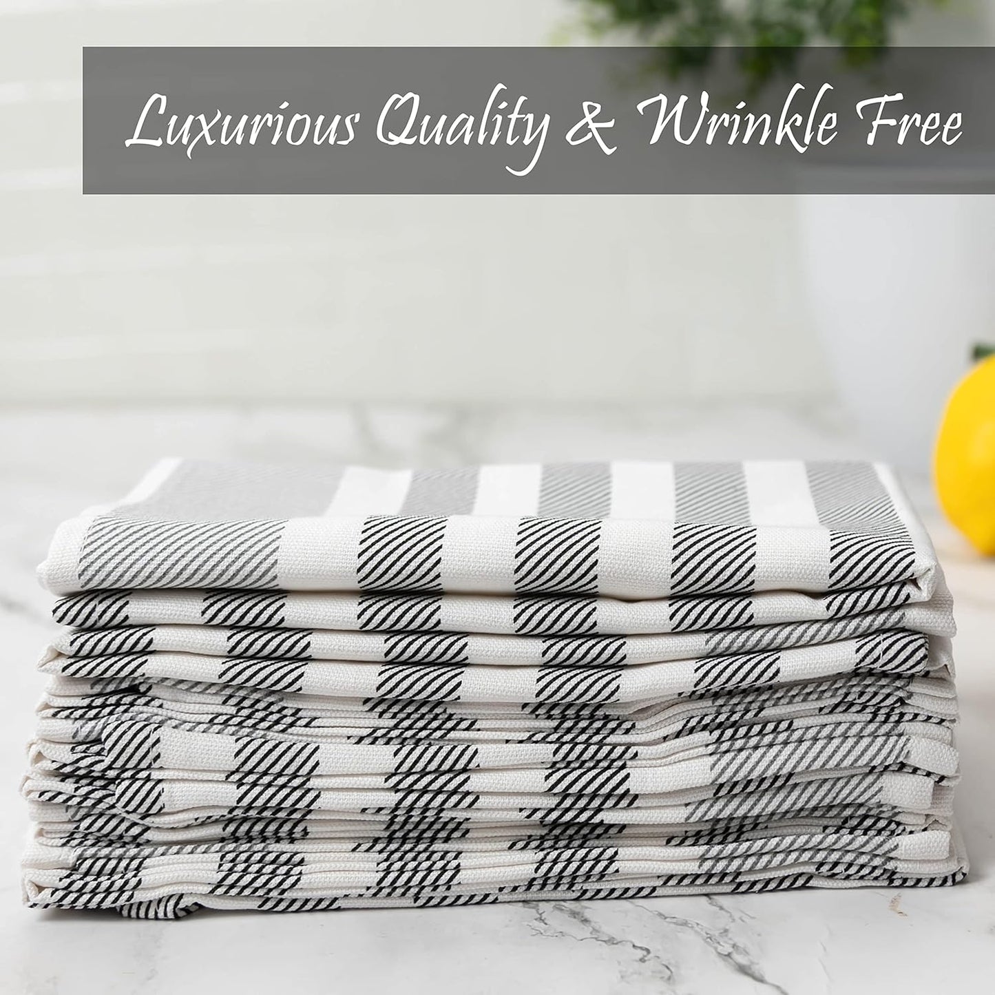 PERLLI Cotton Cloth Napkins - 12 Pack 18x18 Inches | Washable Black, Gray & White Stripes for Elegant Table Settings