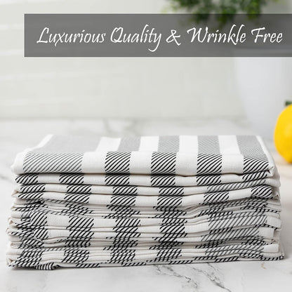 PERLLI Cotton Cloth Napkins - 12 Pack 18x18 Inches | Washable Black, Gray & White Stripes for Elegant Table Settings