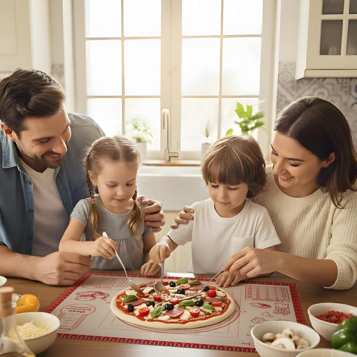 Silicone Baking Pastry Dough Mat - Non-Slip Rolling Surface with Measurement Guides | 20x28 Inch Reusable Kneading Board