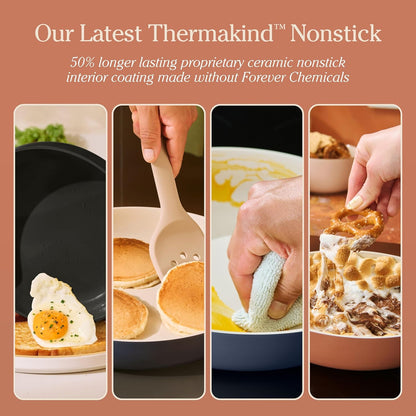 Our Place 17-Piece Complete Cookware Set - Nonstick Ceramic Fry Pans, Saucepans & More | Oven Safe to 450°F | Cream