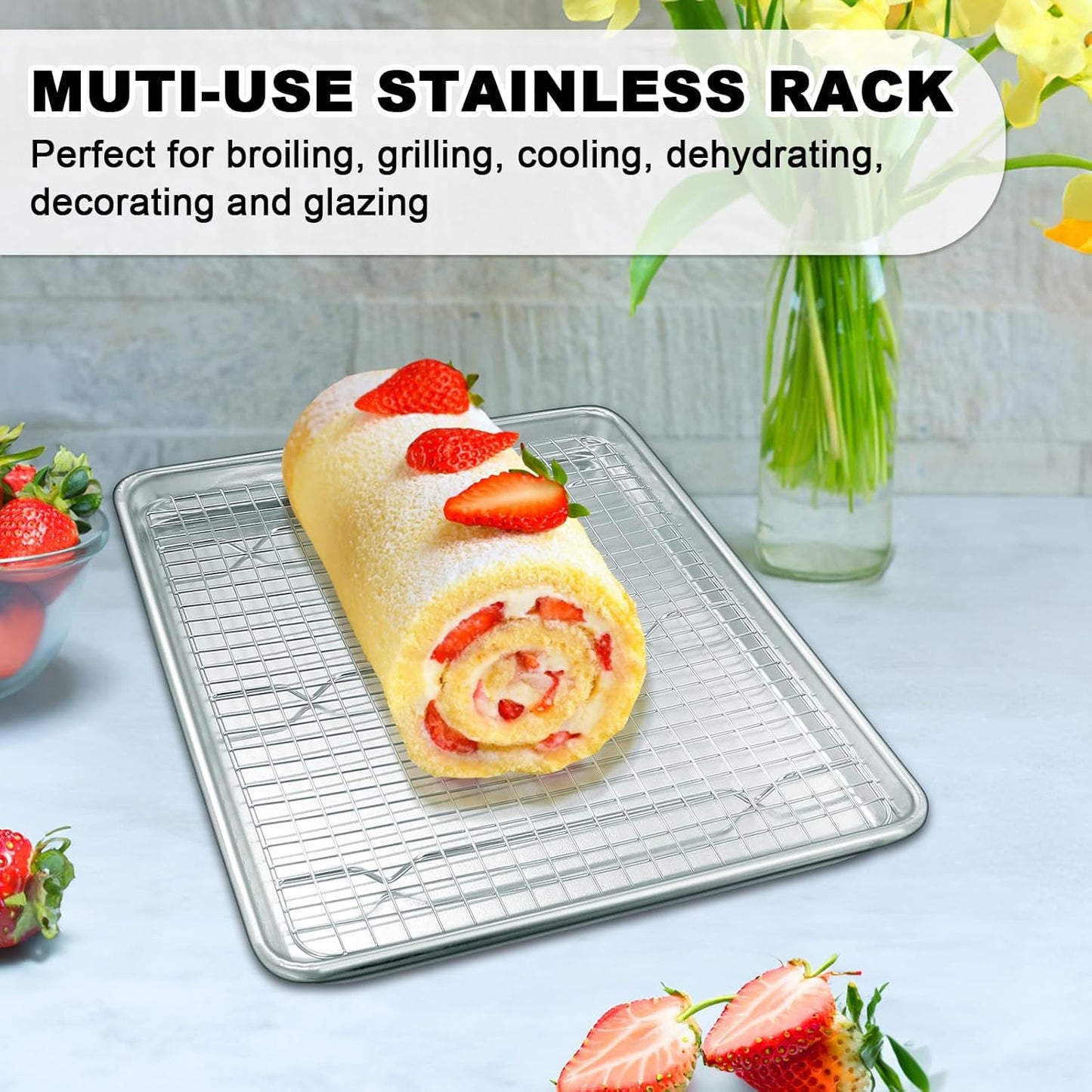 Natural Aluminum Half Sheet Pans Set by [Brand Name] - 18 Inch Commercial Quality, Nonstick & Warp Resistant Baking Trays
