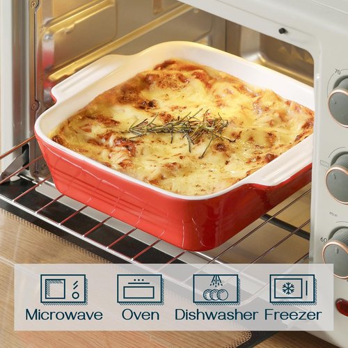 DOWAN 8x8 Ceramic Baking Dish - Versatile Square Casserole Pan for Brownies & Lasagna | 2 Quart, Red
