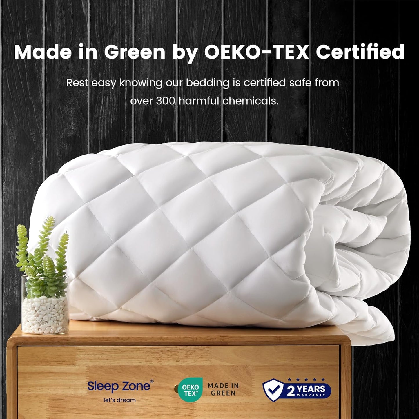 Sleep Zone Mattress Cover - Queen Size Quilted Fitted Protector | Deep Pocket Stretches Up to 21 Inches, Breathable Topper (White, 60x80)