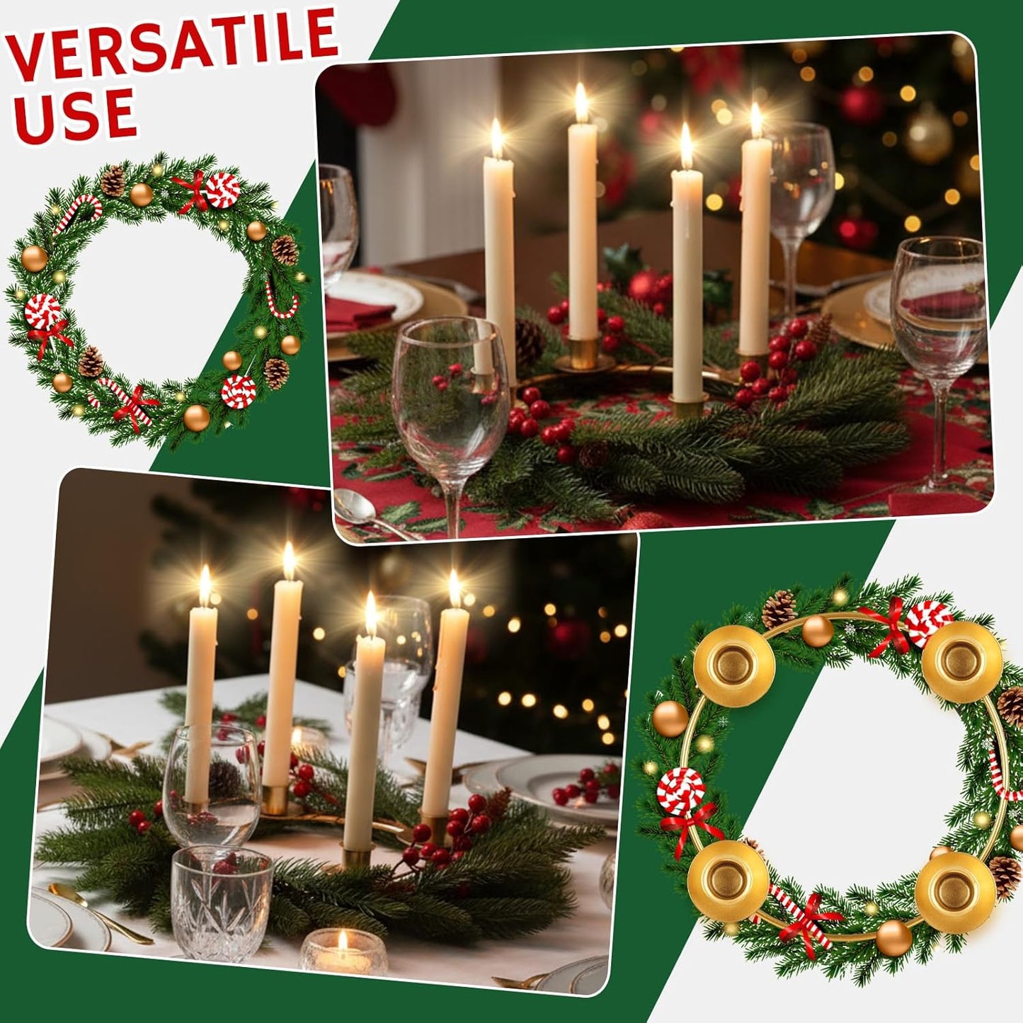 Regine Switzerland Christmas Advent Wreath Ring - Gold Metal Candle Holder Set of 4 for Home Decor