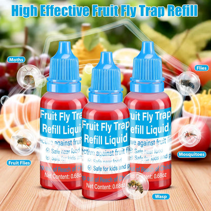 Skiennix Fruit Fly Trap Refills - 12 Pack Liquid Bait for Indoor Use | Safe for Pets & Food