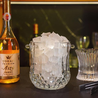 Glass Ice Bucket with Handle and Ice Tong Holds 37oz of Ice Clear Crystal Ice Buckets for Cocktail Bar Wine Home Bar Accessories Parties Clear Champagne Bucket