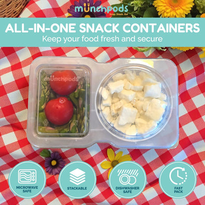 Skiennix Reusable Snack Containers - 20 Pack with Lids for Portion Control | Double Compartment for Kids' Meals