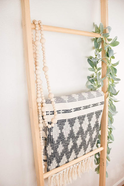 Skiennix 7ft Wood Bead Garland - Rustic Farmhouse Home Decor for Holiday & Christmas | Boho Wall Hanging