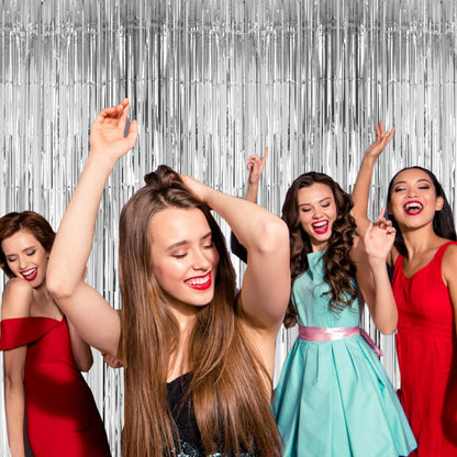 Voircoloria Silver Foil Fringe Backdrop Curtains - 3 Pack Tinsel Streamers for Parties | 3.3x8.2 Feet