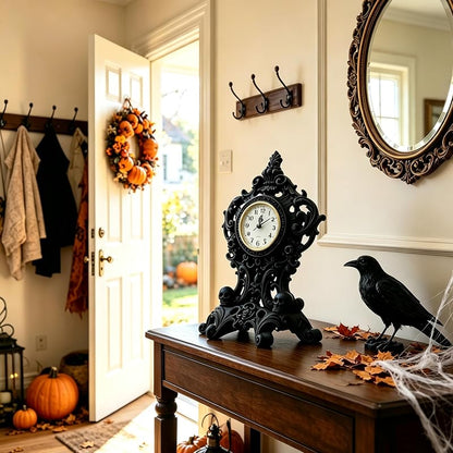 Halloween Skull Table Clock - Resin Skeleton Desk Clock