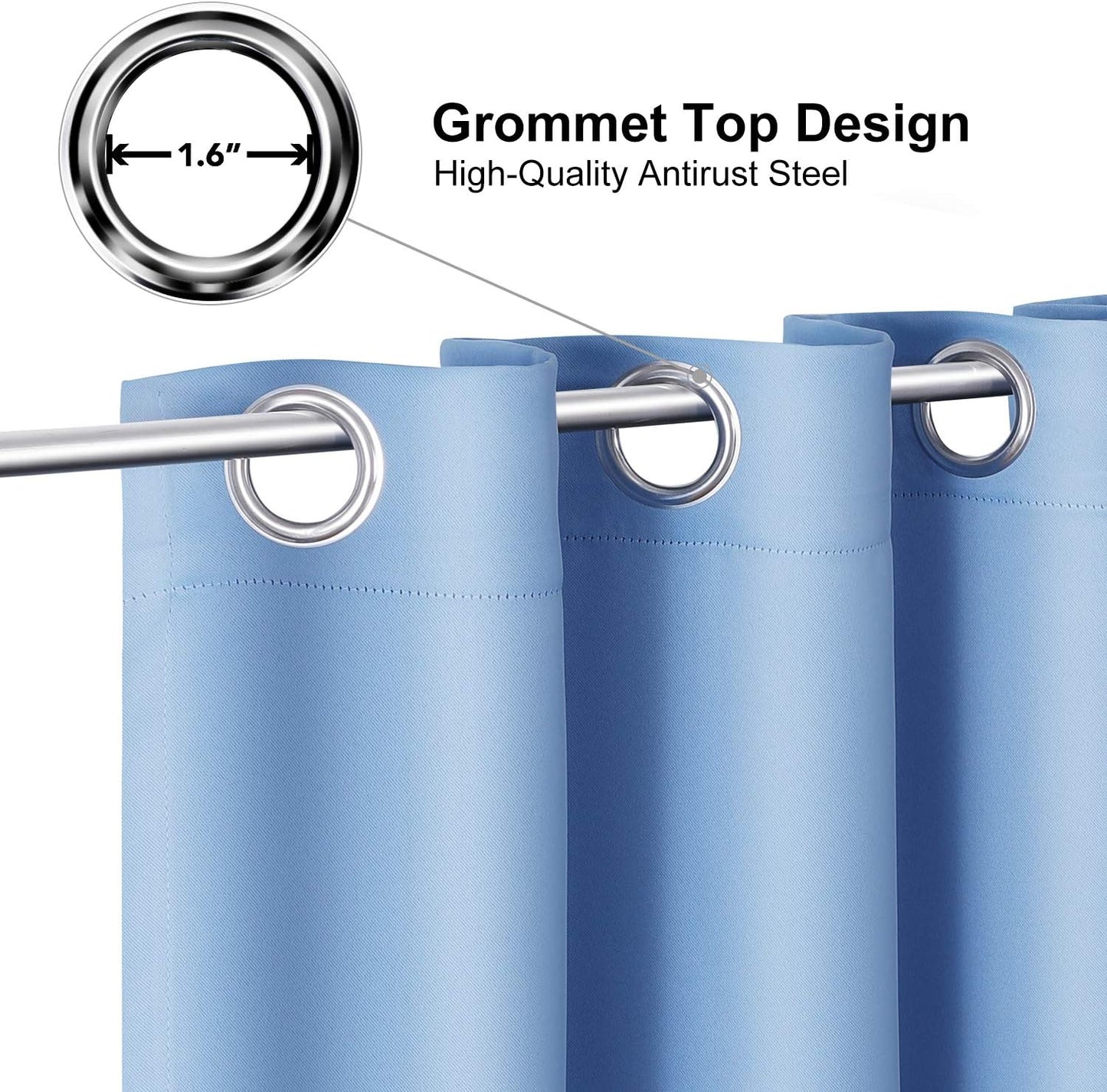 ChrisDowa Blackout Curtains - Thermal Insulated Room Darkening Panels, Sky Blue | 120 Inches Long, 2 Panels Set
