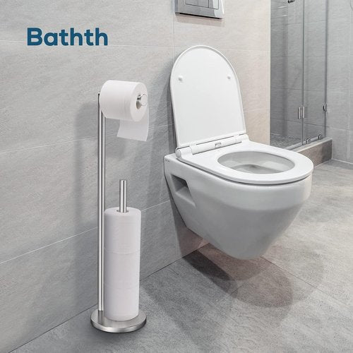 Bathth Toilet Paper Holder Stand - Brushed Nickel Free Standing Design | Stylish Bathroom Storage