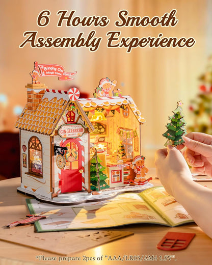 ROBOTIME Miniature House Kit - DIY Tiny Gingerbread Dollhouse for Family Gifts | Perfect for Halloween & Christmas