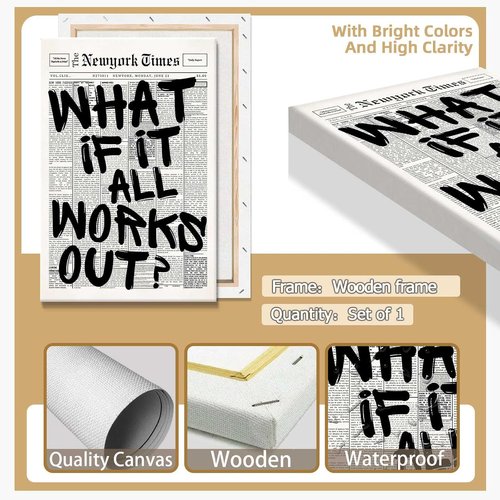 Drimiler Retro Black And White Newspaper Poster - Positive Affirming Canvas Wall Art | 24x36in Framed Decor