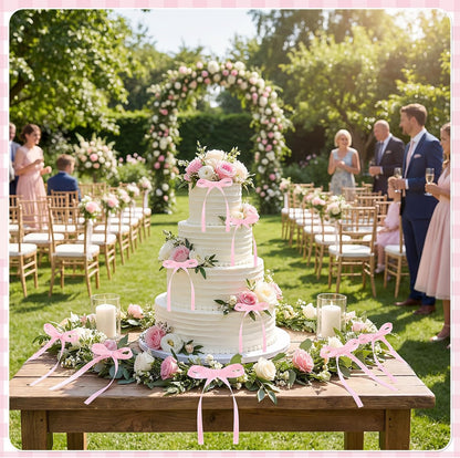 Skiennix 30 Pack Bow Cake Toppers - Pink Ribbons for Coquette Themed Celebrations | Perfect for Birthdays, Baby Showers, Weddings & More
