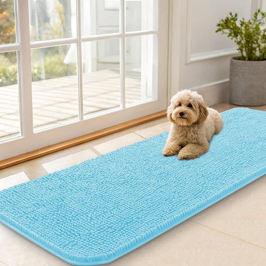 OLANLY Dog Door Mat - Absorbent Non-Slip Washable Doormat for Muddy Paws | 59x20 Inches, Blue
