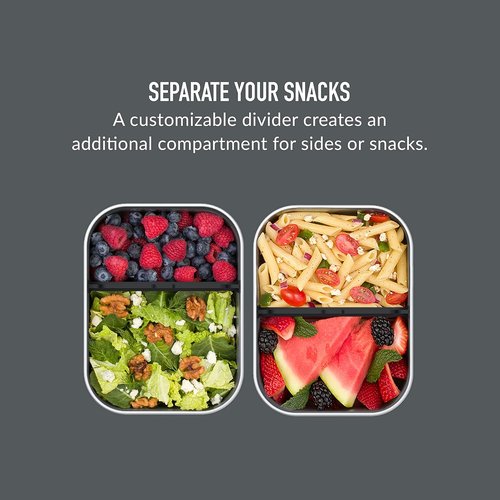Bentgo MicroSteel Lunch Box - Leak-Proof, Microwave & Oven Safe, Bento-Style with Divider | Carbon Black