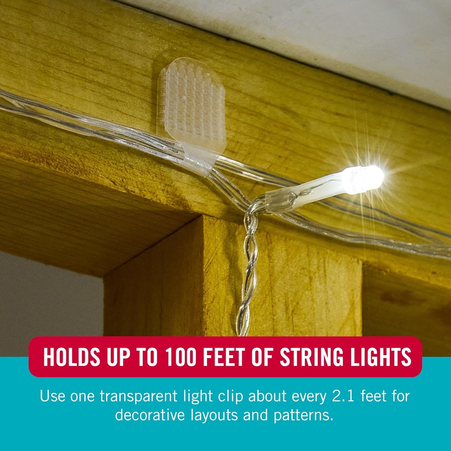 VELCRO Brand Indoor Light Clips - Damage-Free String Light Holders, Transparent, 48 Pack, Up to 100 ft