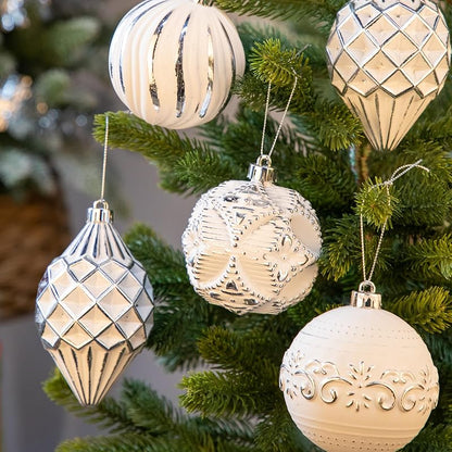 White Variation 16Pcs Shatterproof Christmas Ornament Set - Hand-Painted Assorted Sizes & Designs