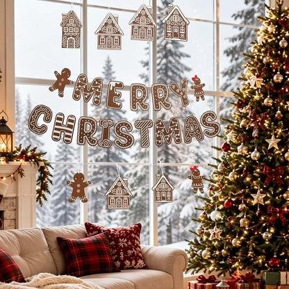 Gingerbread Felt Banner Christmas Decoration Set – Merry Christmas Wall Hanging