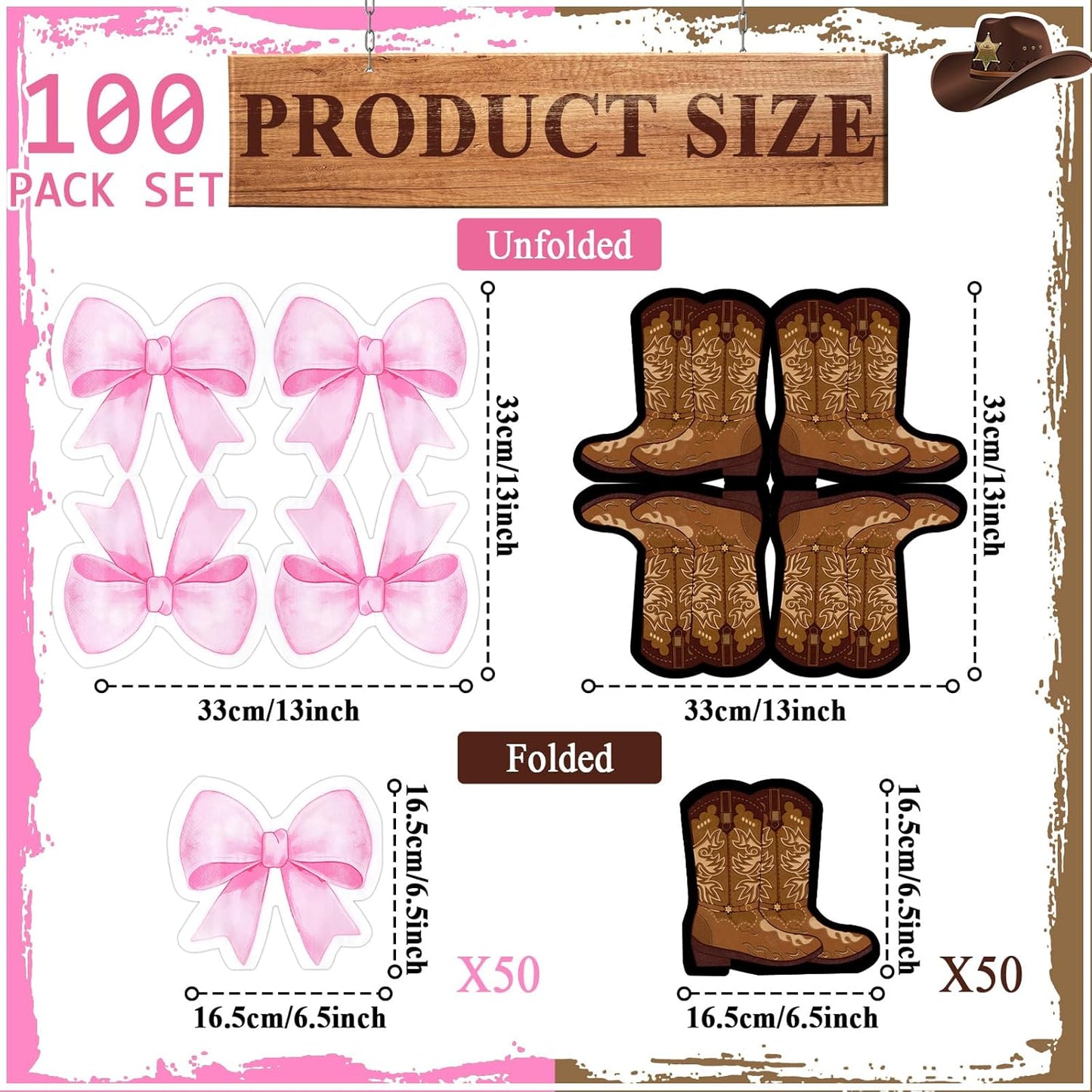 Skiennix 100Pcs Gender Reveal Napkins - Pink Boot & Bow Design for Baby Showers & Parties