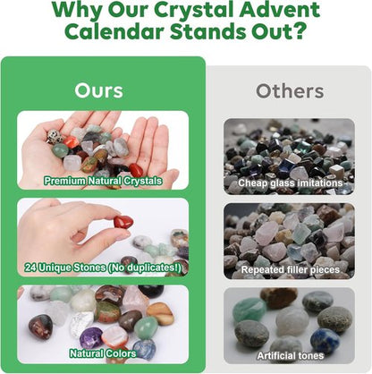 Crystal Advent Calendar 2026 - 24 Natural Gemstones & Healing Stones for Kids & Adults | Unique Christmas Countdown Gift