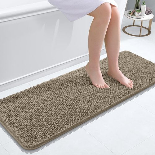 OLANLY Bathroom Rugs 47x17, Extra Soft Absorbent Chenille Bath Rugs, Rubber Backing Quick Dry, Machine Washable Bath Mats for Bathroom Floor, Tub and Shower, Home Decor Accessories, Warm Taupe