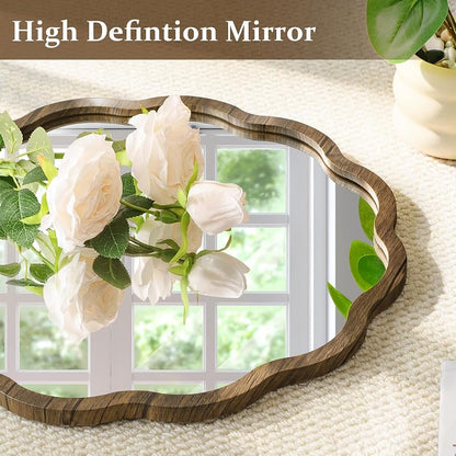 Circle Wall Mirror with Wavy Tan Wood Frame 16" – JJUUYOU Viantge