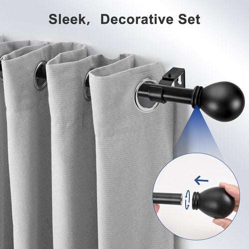 Black Curtain Rods for Windows 45 to 48 Inch, Heavy Duty Decorative Curtain Rods with Matte Black Lamp Style Finials, Adjustable 1" Diameter Metal Drapery Pole Set for Windows(S)