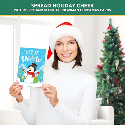Decorably Christmas Cards - 16 Pack 5x7in Snowman Designs with Envelopes & Stickers for Holiday Greetings