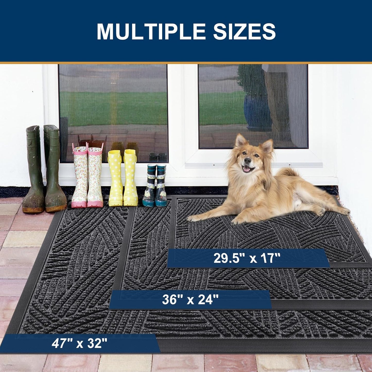 Smiry Heavy-Duty Natural Rubber Front Door Mat - Traps Dirt & Moisture | Easy Clean 29.5x17, Grey