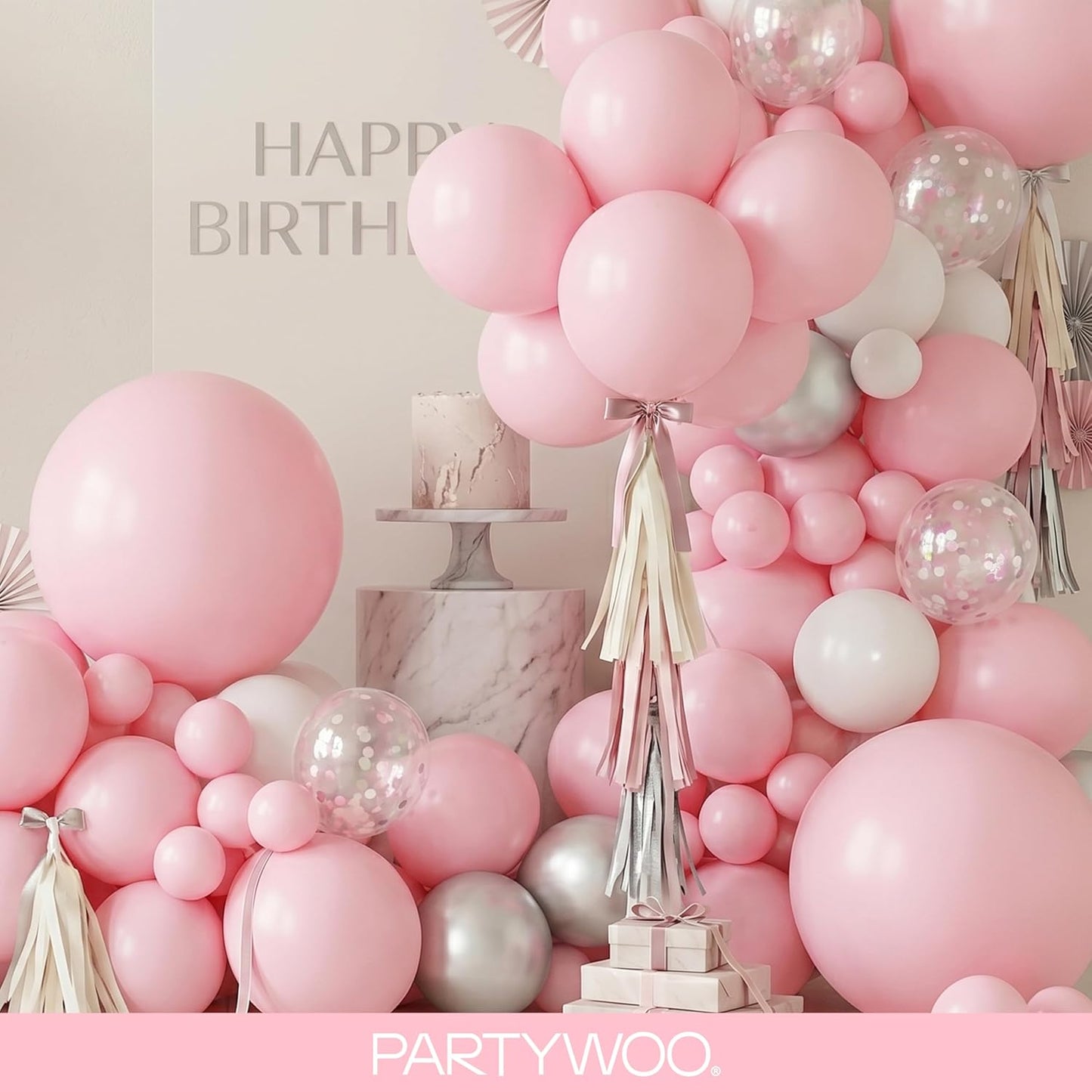 PartyWoo Baby Pink Balloons - 155-Piece Arch Kit with Various Sizes for Baby Shower & Birthday Decor