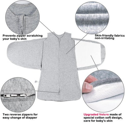 AugTwig Baby Sleep sack Swaddle 2 Pack,Swaddles 3-6 Months,3-Way Adjustable Wearable Transition Blanket 100% Organic Cotton,12-18 lbs,1.0 TOG(Blue&Grey)