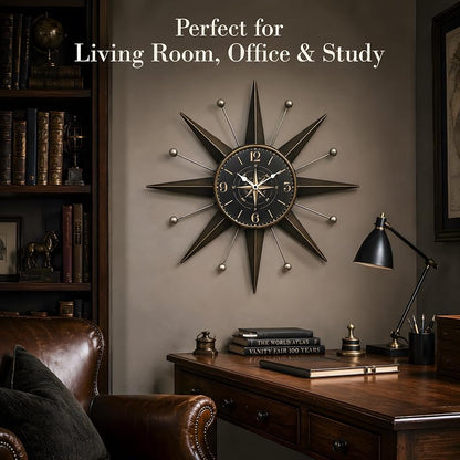 Mid-Century Starburst Wall Clock - 23.4-Inch Bronze & Silver Trim
