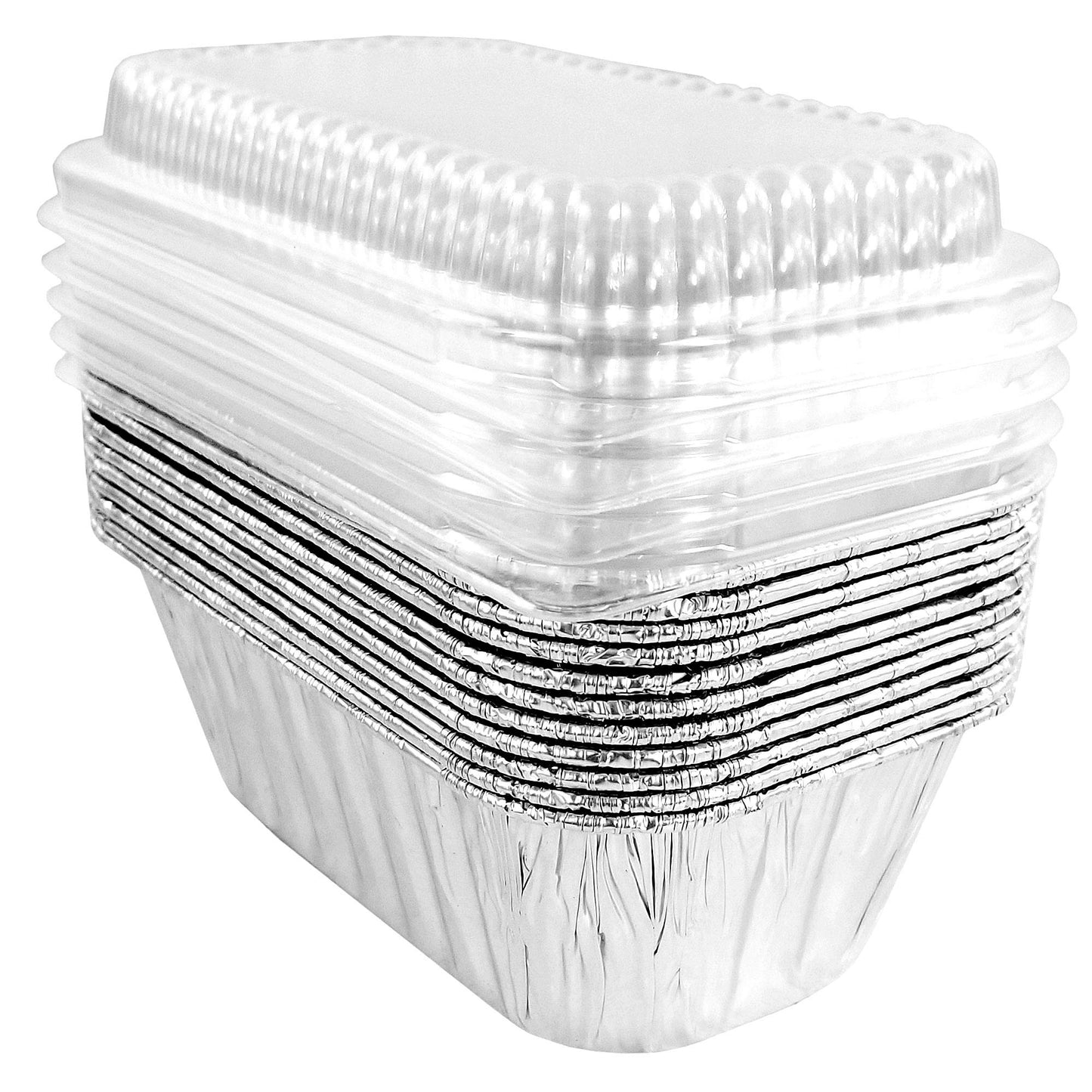 PACTOGO Disposable 1 lb. Aluminum Foil Mini Loaf Pans with Clear Low Dome Lids (Pack of 20 Sets)