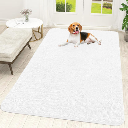 OLANLY Dog Door Mat - Absorbent Non-Slip Chenille for Muddy Paws | 70x46, Quick Dry, White