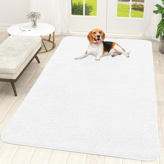 OLANLY Dog Door Mat - Absorbent Non-Slip Chenille for Muddy Paws | 70x46, Quick Dry, White