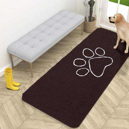 OLANLY Dog Door Mat - Absorbent Non-Slip Muddy Paws Mat | 59x24 Paw Print Design in Brown