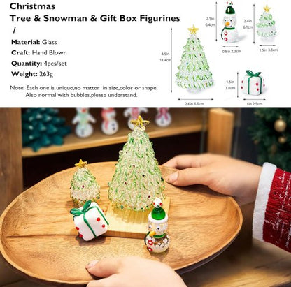 HDCRYSTALGIFTS Mini Blown Glass Christmas Figurines - Set of 4 Collectible Ornaments for Holiday Decor