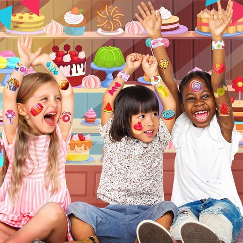 Candyland | 60 PCS Party Favors Set - 36 Temporary Tattoos & 24 Slap Bracelets for Kids, Ideal for Sweet-Themed Celebrations